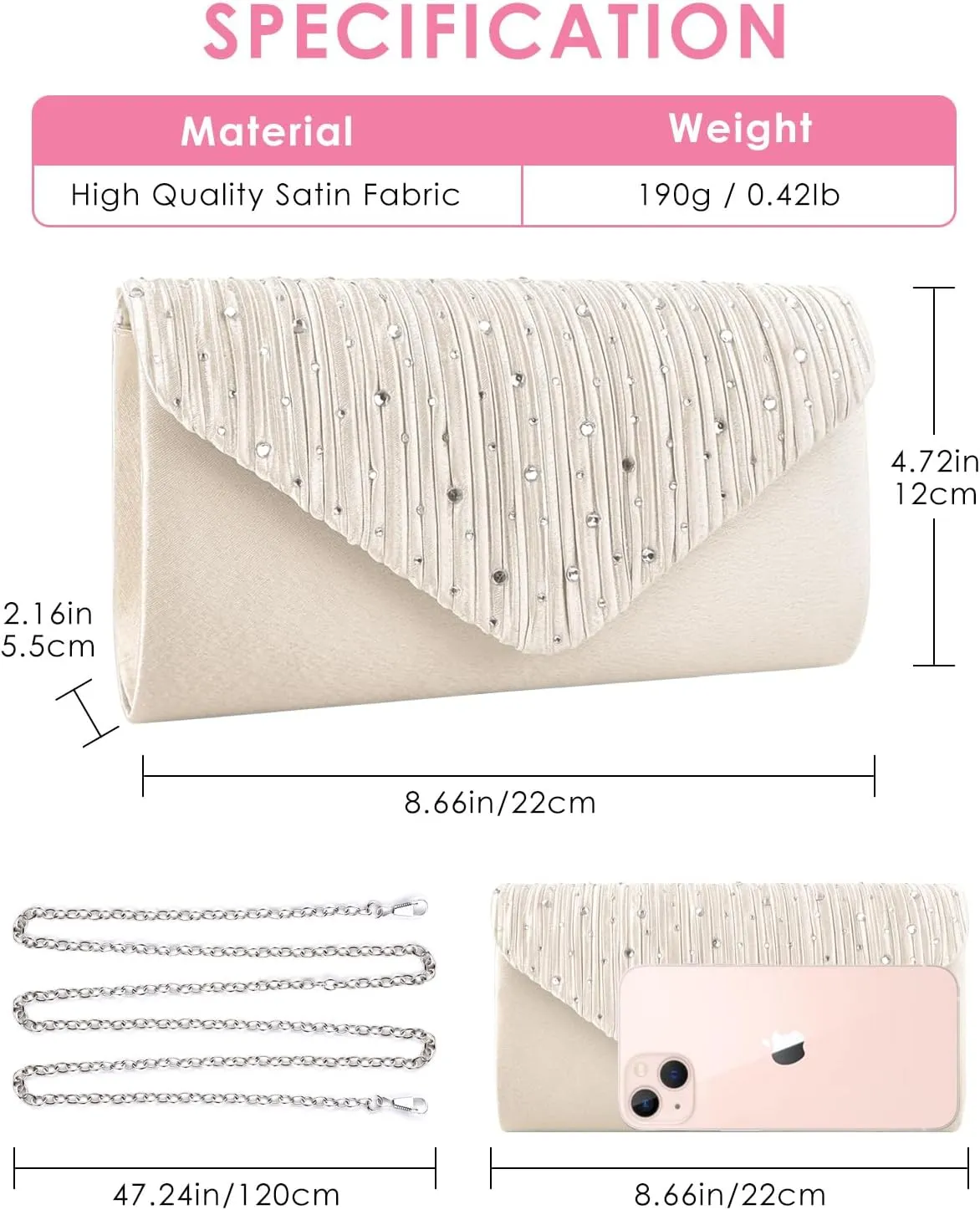 TINDTOP Evening Clutch Purses for Women Handbags for Formal Wedding Party Cocktail Prom Crossbody Shoulder Envelope Bag