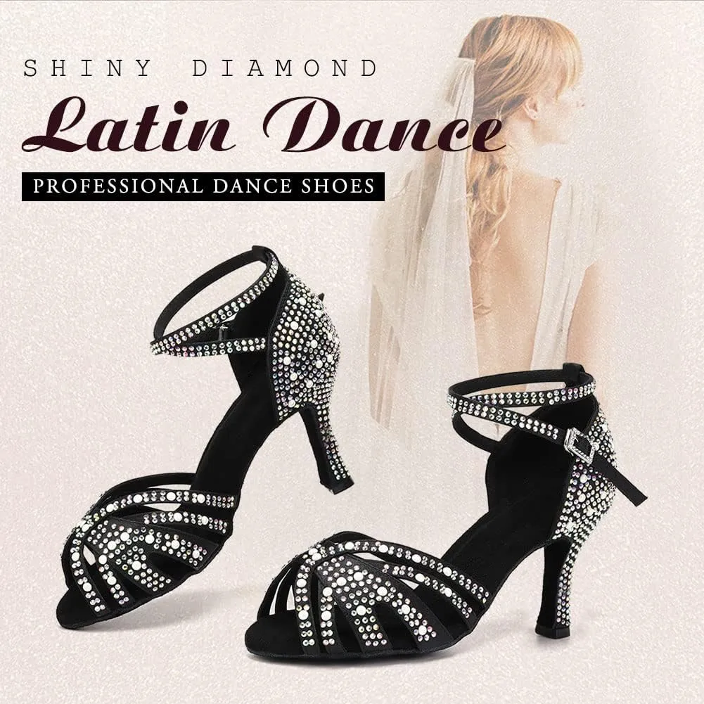 TINRYMX Women Latin Dance Shoes Rhinestones Sparkly Ballroom Salsa Performance Party Dancing Heels,Model-L432/L506