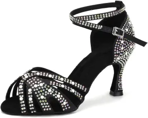 TINRYMX Women Latin Dance Shoes Rhinestones Sparkly Ballroom Salsa Performance Party Dancing Heels,Model-L432/L506