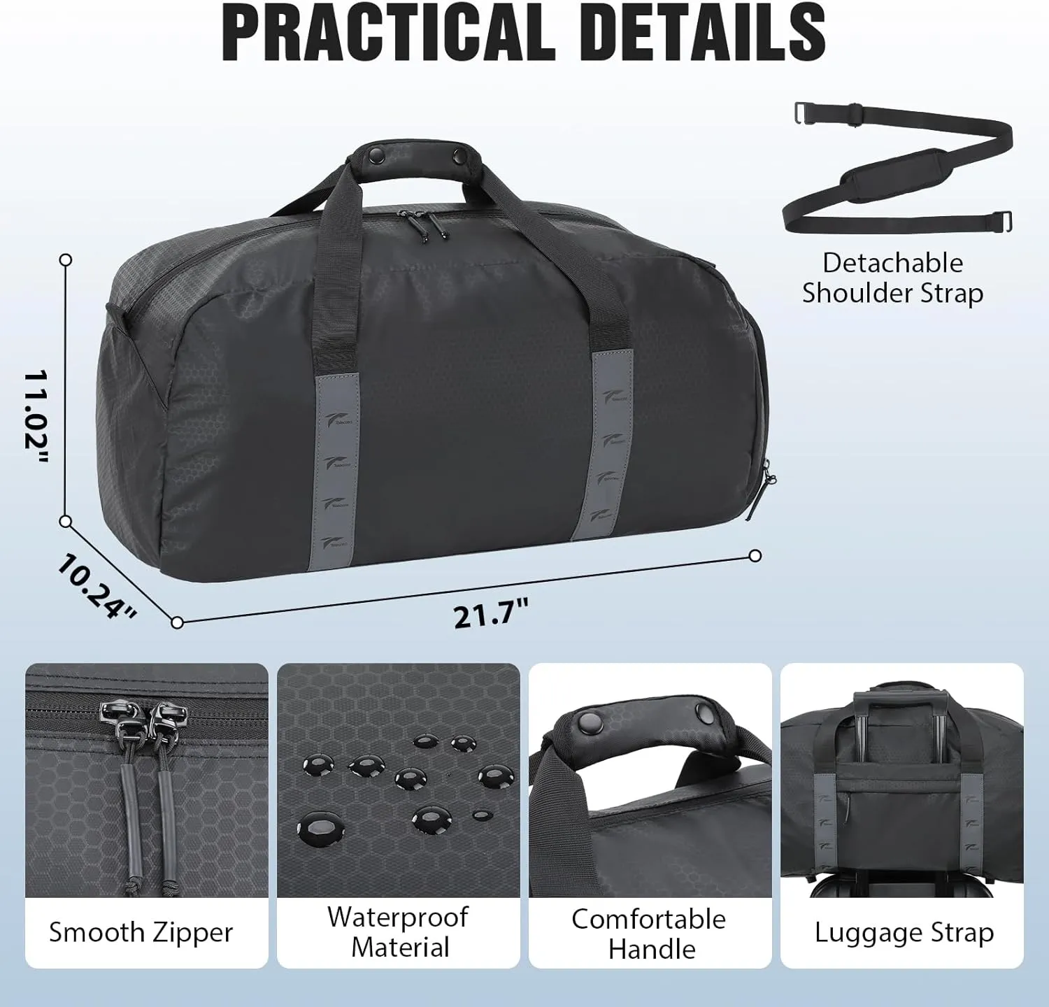 Tolaccea Gym Bag for Men Women, Large Sport Duffel Bag with Shoe Compartment Wet Compartment, Travel Duffel Bag Backpack, Weekend Bag Carry On Backpack for Gym, Travel, Fitness, Workout (Black, 42L)