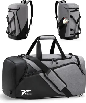 Tolaccea Gym Bag for Men Women, Large Sports Bag with Shoe Compartment, Travel Duffle Bag with Backpack Straps, Weekender Duffel Bags Carry On Backpack for Gym, Travel, Fitness, Workout (Grey, 60L)