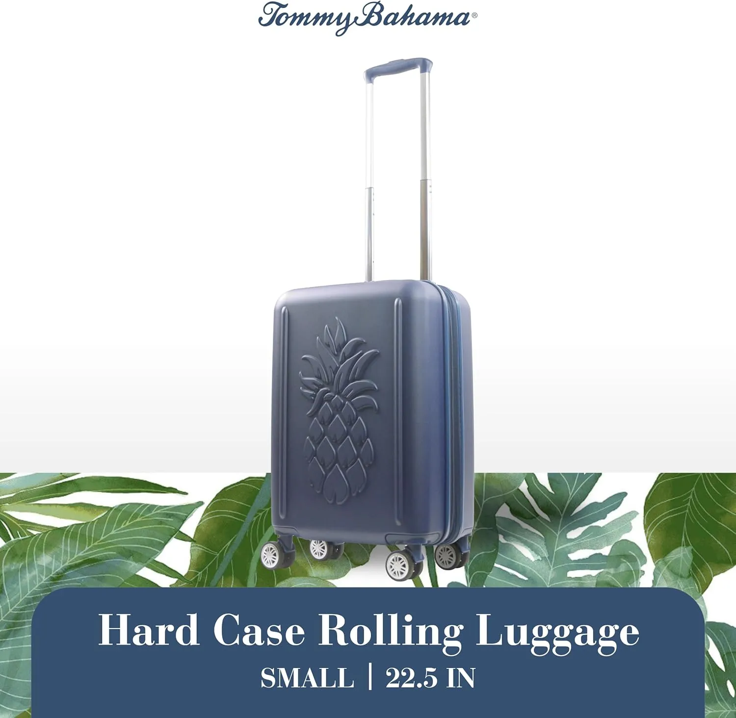 Tommy Bahama 22.5 Inches Rolling Carry On, Hard-Sided Suitcases with Spinner Wheels, Navy