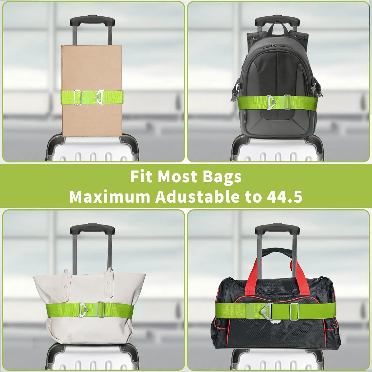 TOOVREN 2-in-1 Travel Belt for Luggage Straps Add a Bag Bungees Suitcase Luggage Strap Over Handle Suitcases Belt for Carry On Bag Adjustable Backpack Attachment Airport Travel Accessories Green
