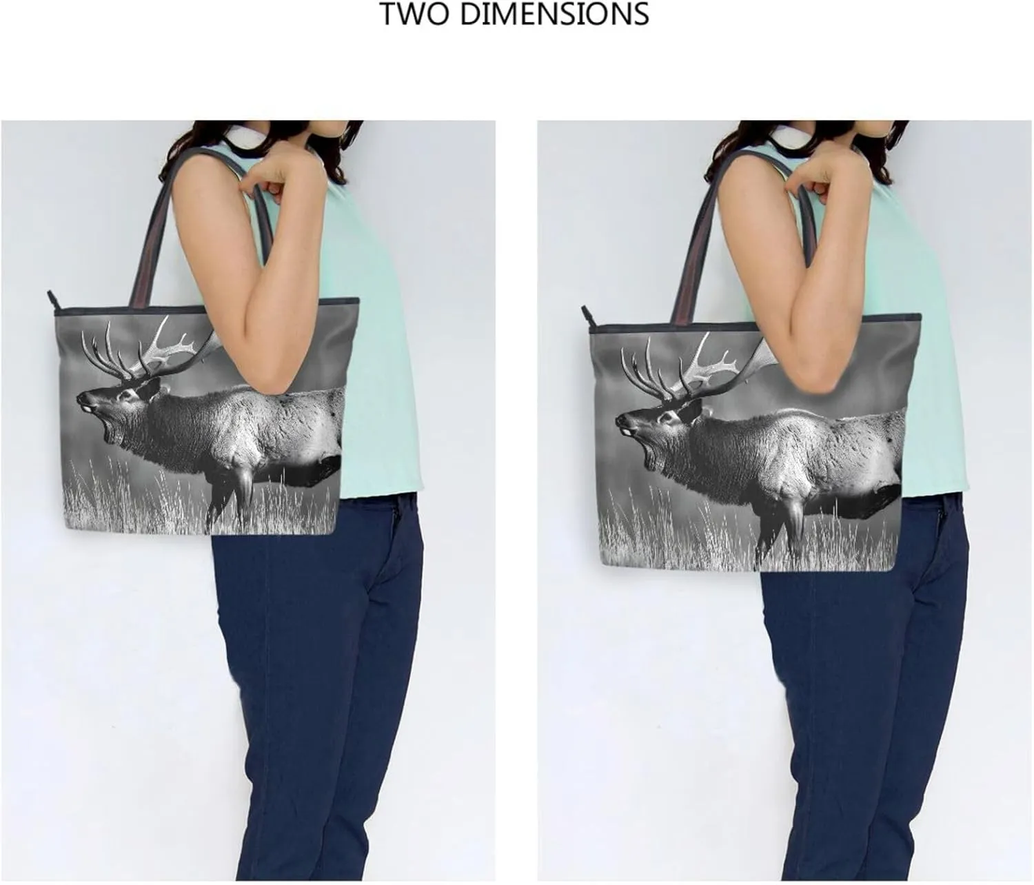 Tote Bag Elk Grassland Black White for Women Durable Designer Handbag with Zipper for Daily Use L