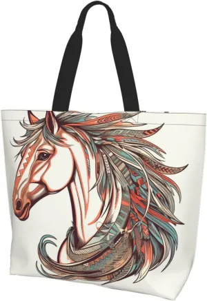 Tote Bag for Women Grocery Bag Reusable Aesthetic Shopping Bags Cupid Arrow Love Horse Beach Handbag