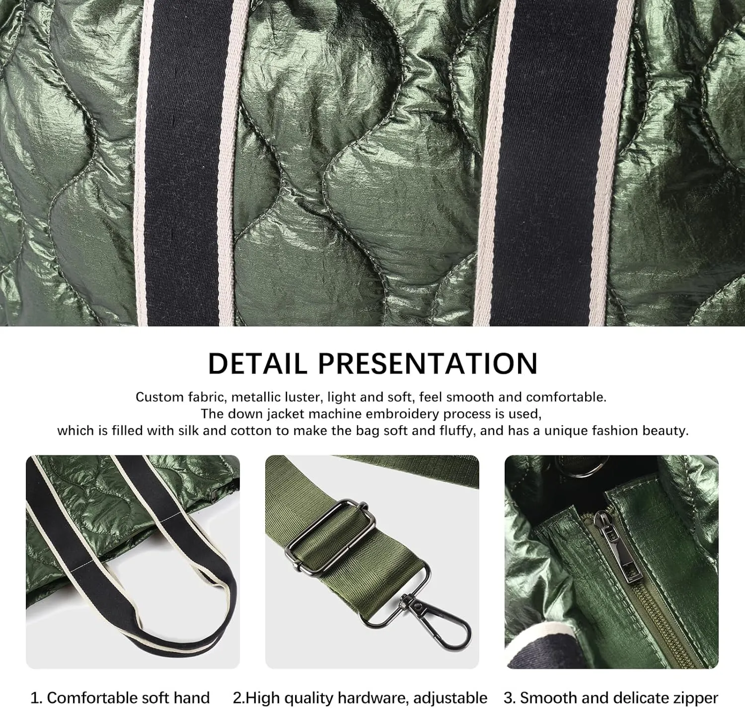 Tote Bag for Women Large Quilted Handbag Detachable Strap Crossbody Bag Down Cushion Shoulder Handbag