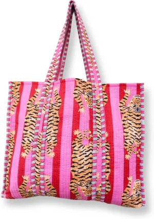Tote Bag For Women, Shoulder Purse with Inner Pocket, Quilted Cotton Handprinted Reversible Large Multicolor Tote Bag
