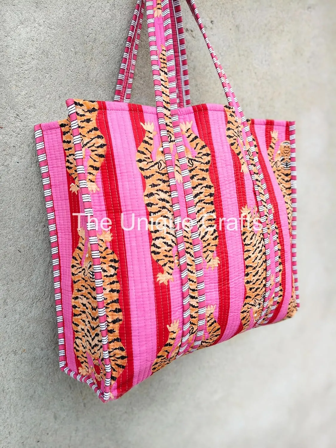 Tote Bag For Women, Shoulder Purse with Inner Pocket, Quilted Cotton Handprinted Reversible Large Multicolor Tote Bag