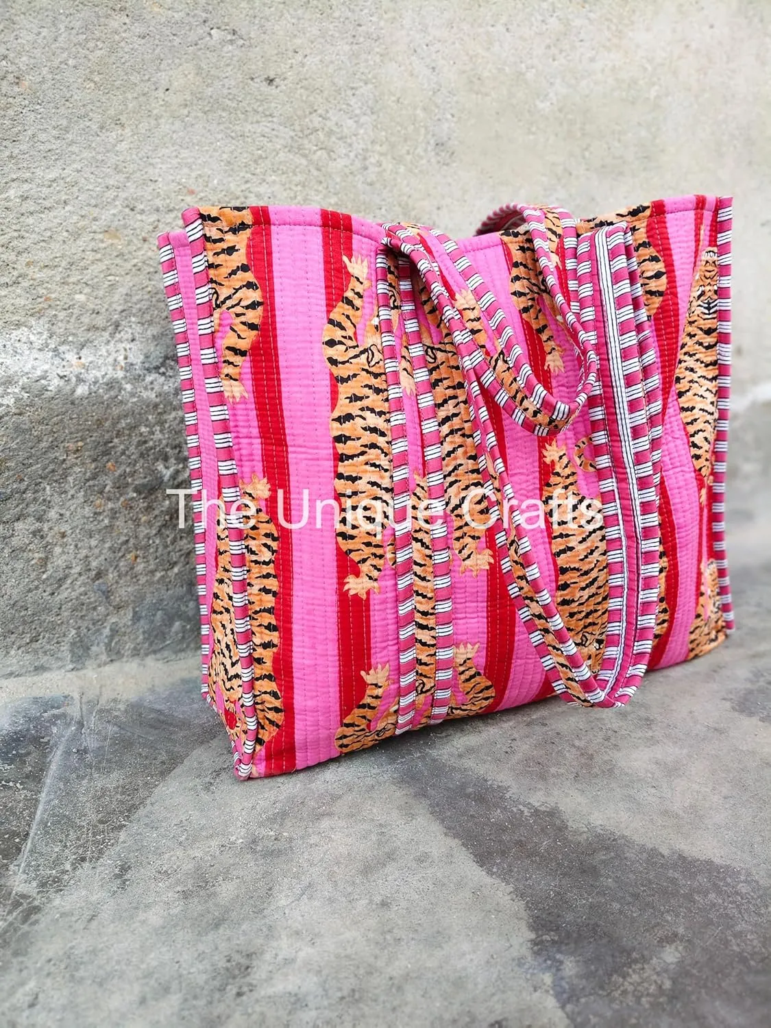Tote Bag For Women, Shoulder Purse with Inner Pocket, Quilted Cotton Handprinted Reversible Large Multicolor Tote Bag