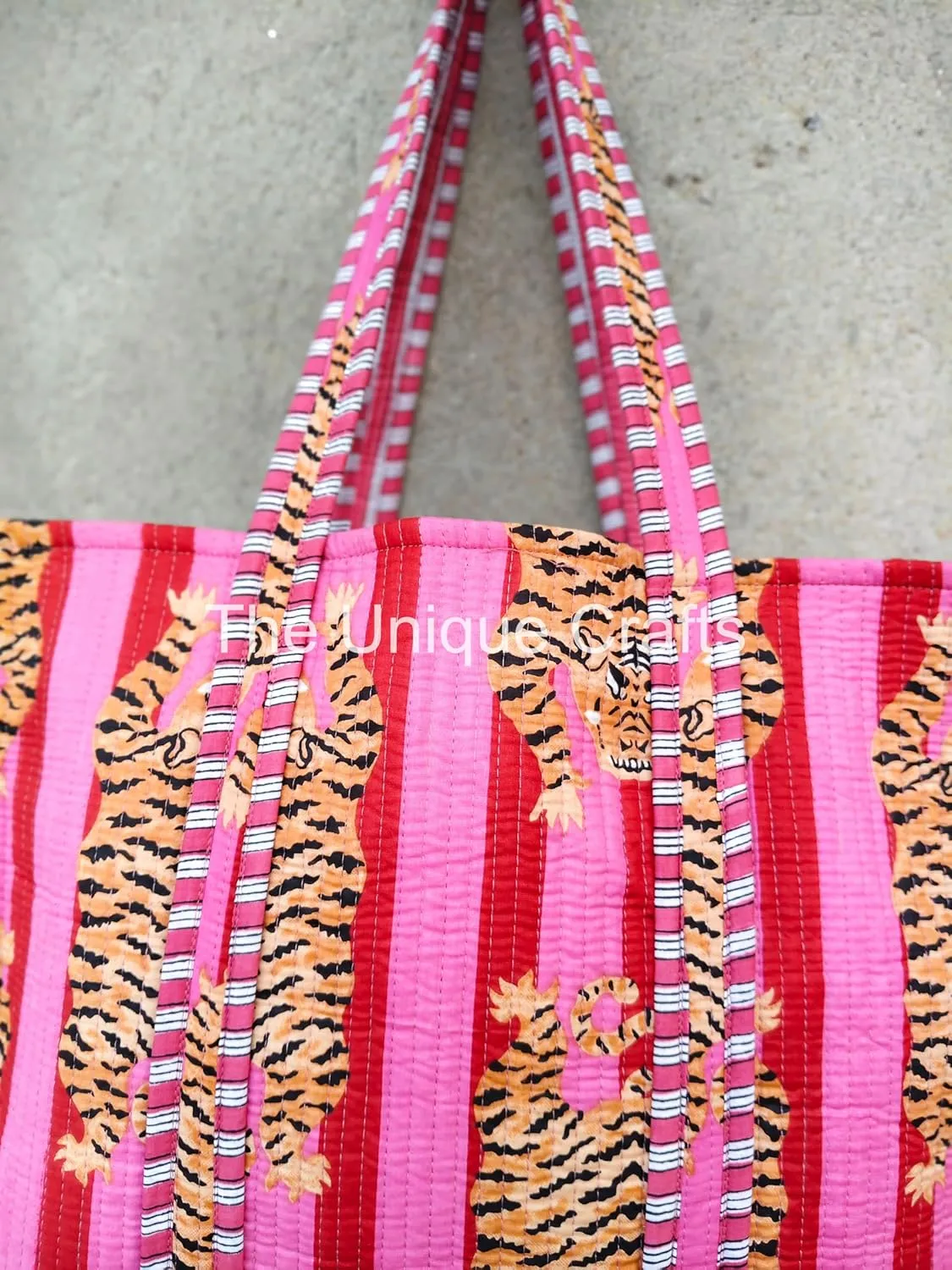 Tote Bag For Women, Shoulder Purse with Inner Pocket, Quilted Cotton Handprinted Reversible Large Multicolor Tote Bag