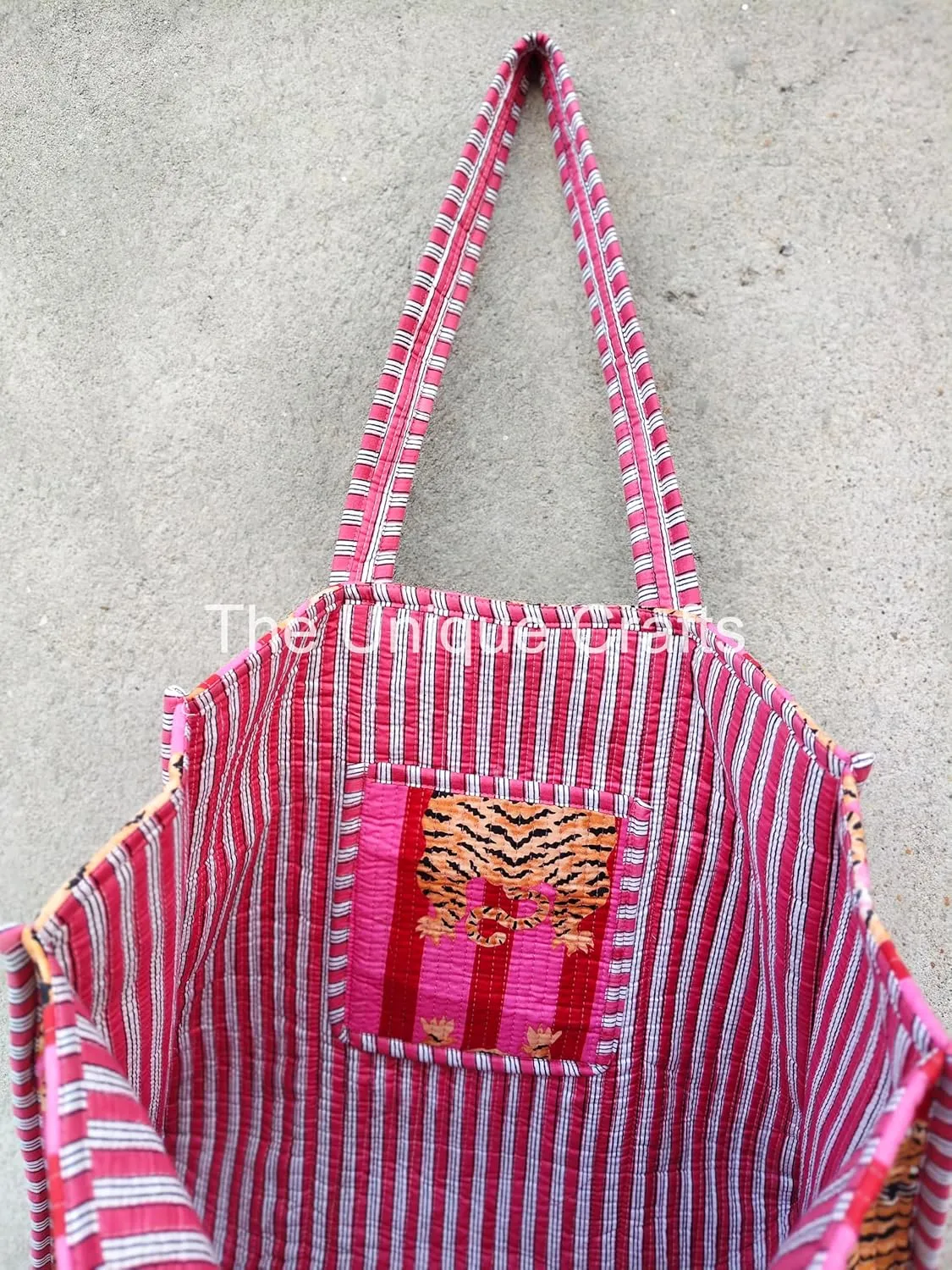Tote Bag For Women, Shoulder Purse with Inner Pocket, Quilted Cotton Handprinted Reversible Large Multicolor Tote Bag