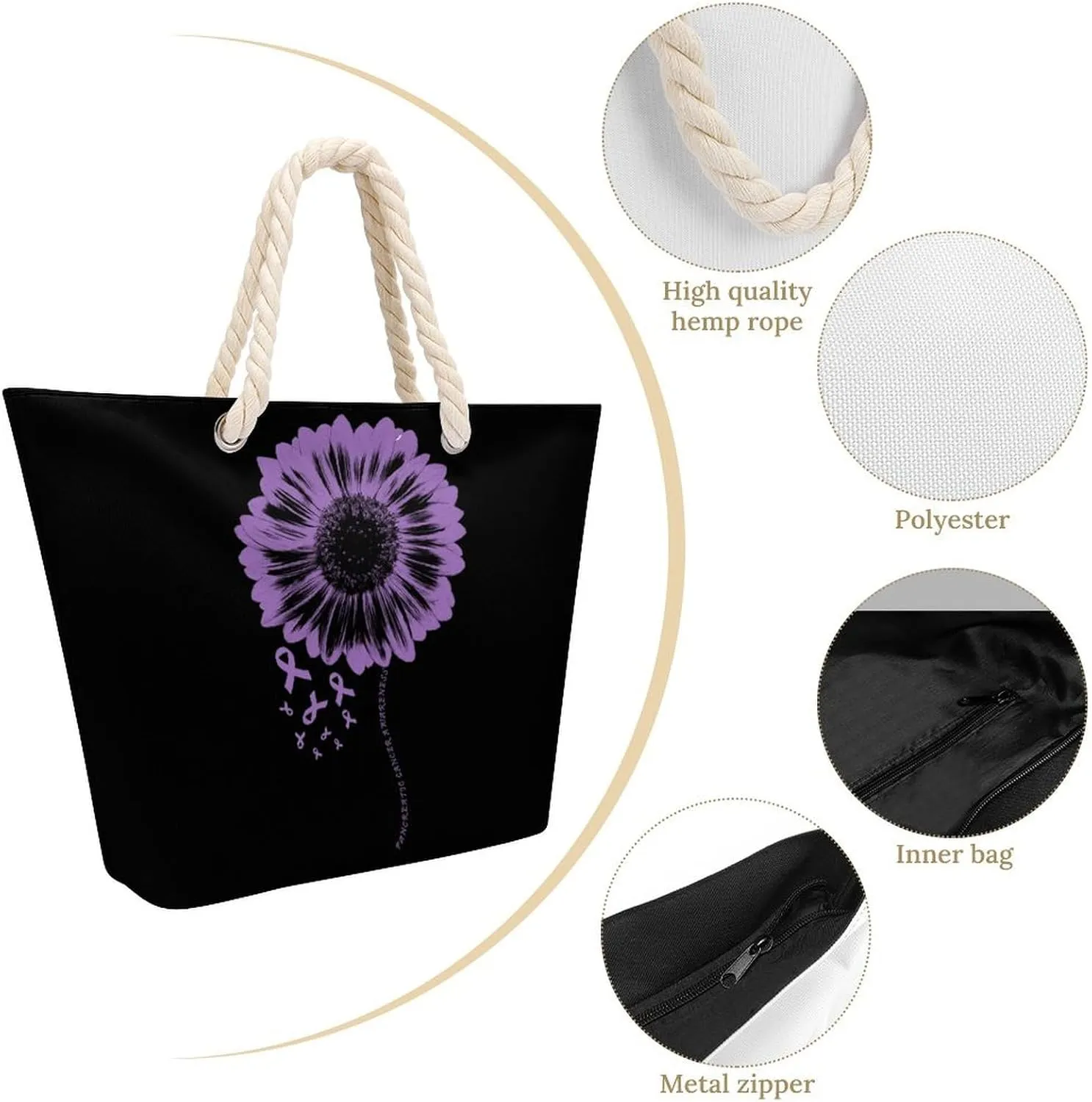 Tote Bag Large Handles Beach Bag with Zipper for Shopping Groceries Travel Outdoors Swim Pool Bag