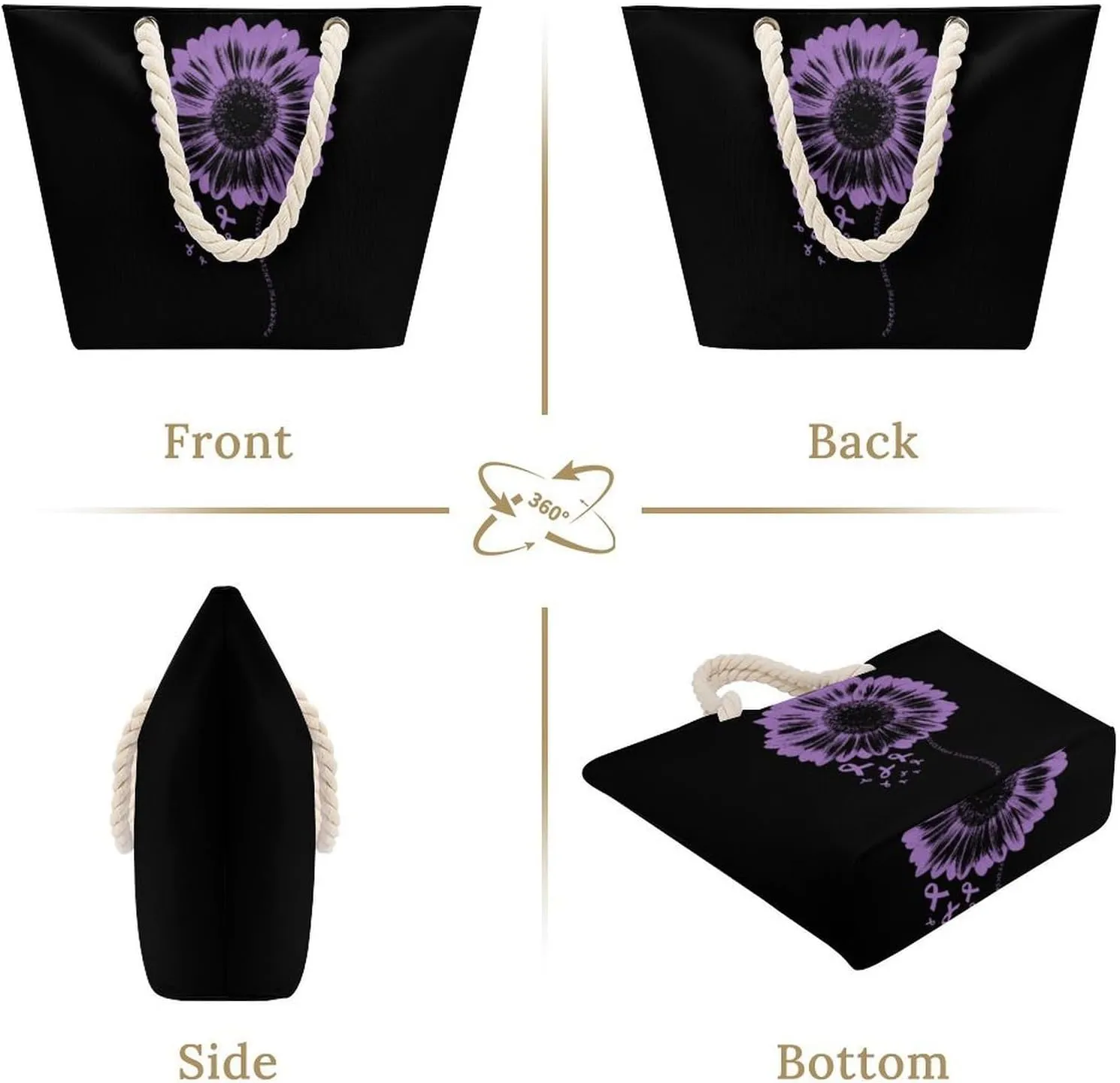 Tote Bag Large Handles Beach Bag with Zipper for Shopping Groceries Travel Outdoors Swim Pool Bag
