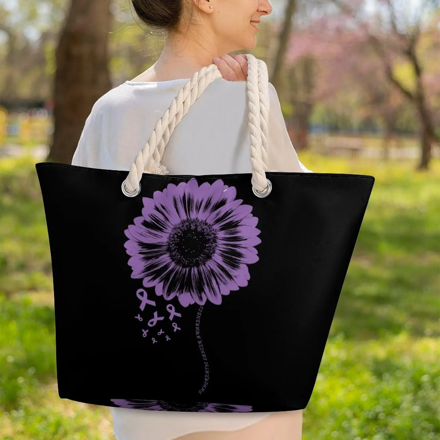 Tote Bag Large Handles Beach Bag with Zipper for Shopping Groceries Travel Outdoors Swim Pool Bag