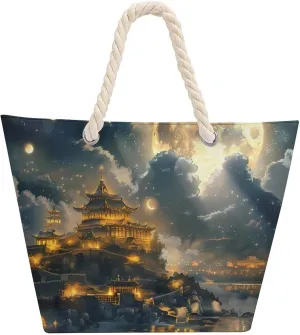 Tower Palace Beach Bag Large Tote Bags Shopping Travel Gym Handbags with Rope Handles