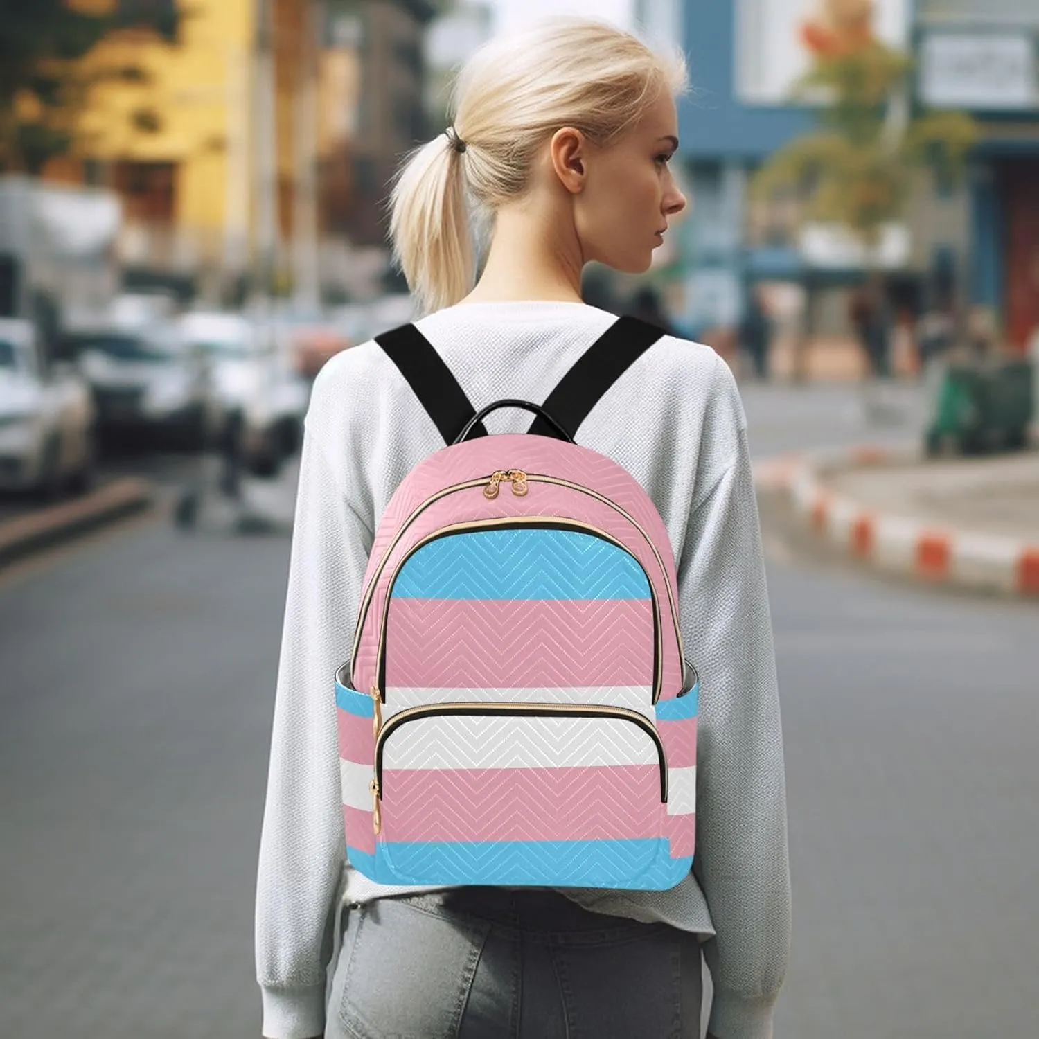 Transgender Pride Flag Mini Backpack for Women, Travel Backpack Purse Daypack Shoulder Bag for Ladies