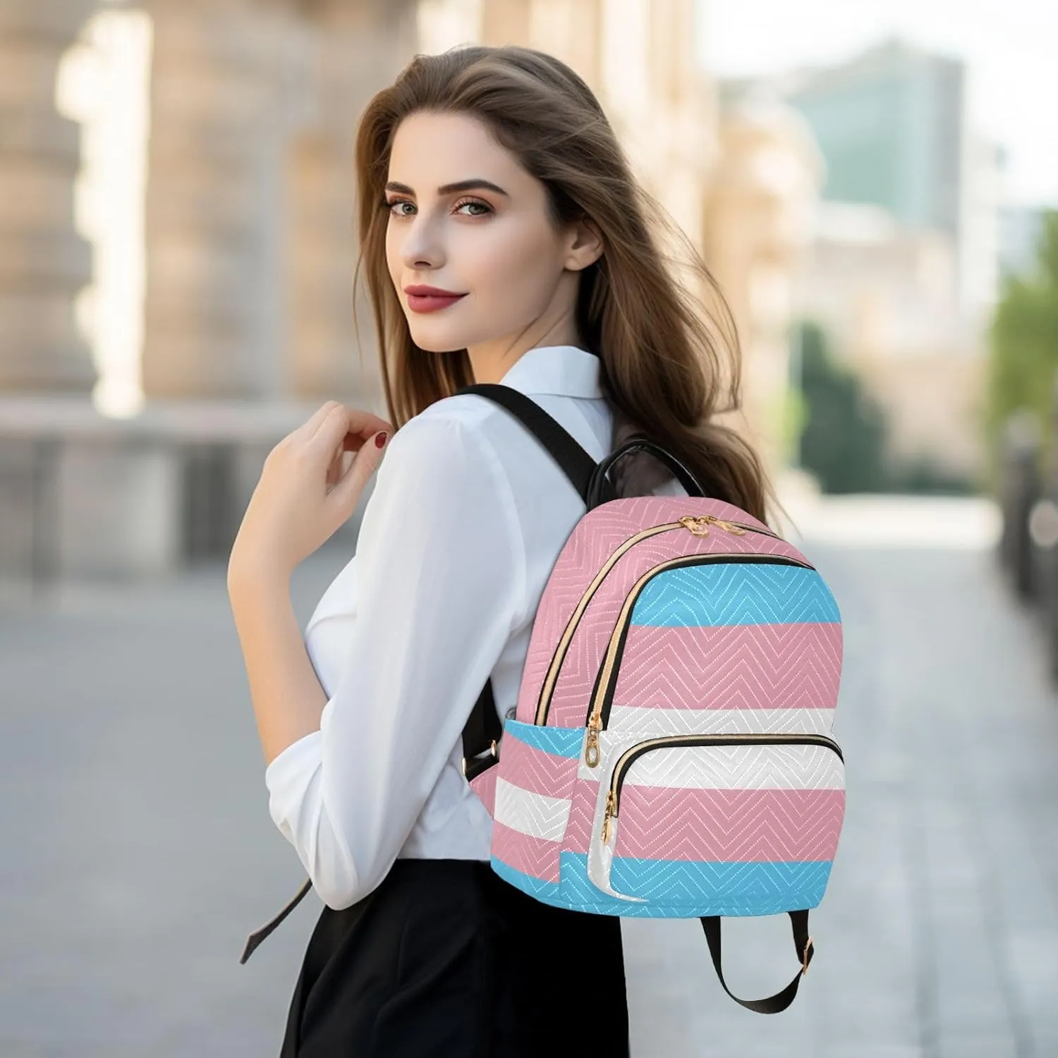 Transgender Pride Flag Mini Backpack for Women, Travel Backpack Purse Daypack Shoulder Bag for Ladies
