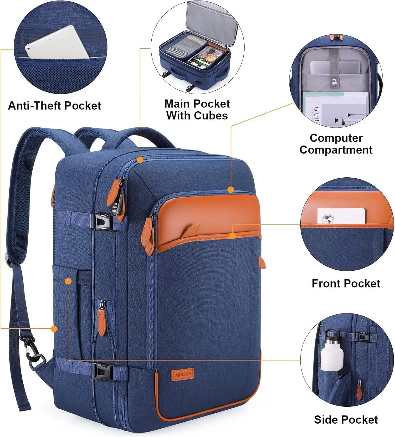 Travel Backpack, 42L Laptop Backpack, Carry-on Approved Bag for Men & Women, Waterproof Luggage with Packing Cubes, Shoe Pocket, Personal Item Size for Flights