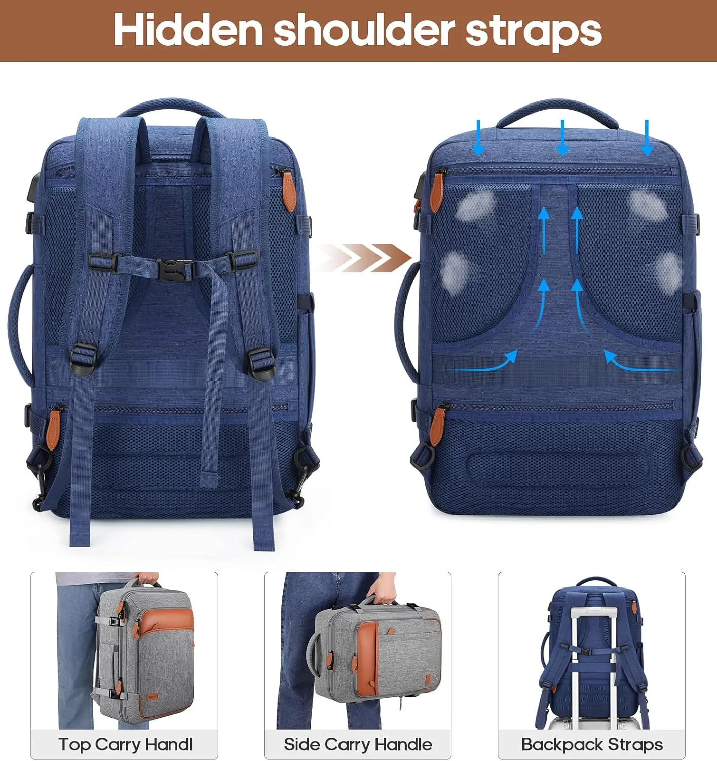 Travel Backpack, 42L Laptop Backpack, Carry-on Approved Bag for Men & Women, Waterproof Luggage with Packing Cubes, Shoe Pocket, Personal Item Size for Flights