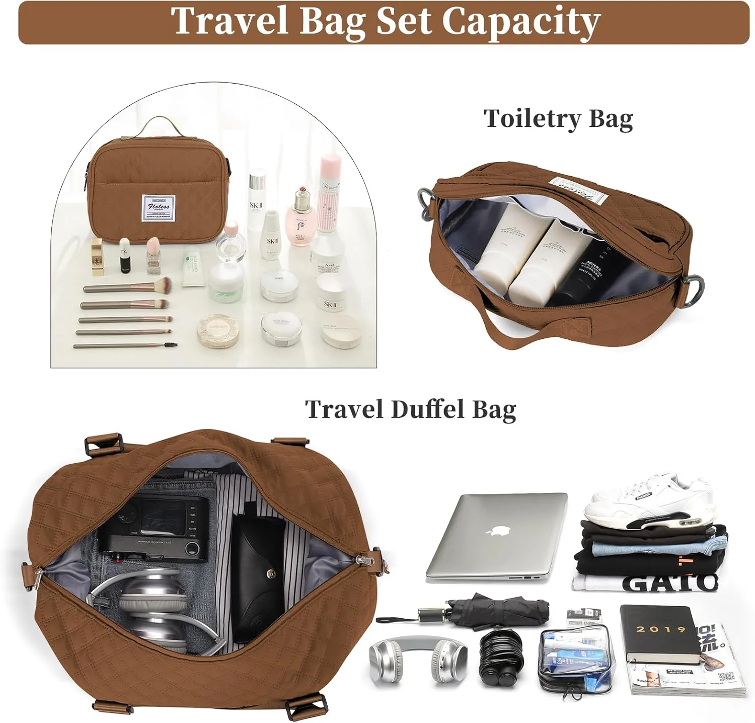 Travel Bag for Women, Overnight Duffel Weekender Bag with Toiletry Bag,Gym Bag with Wet Pocket,Personal Item Carry On Bag