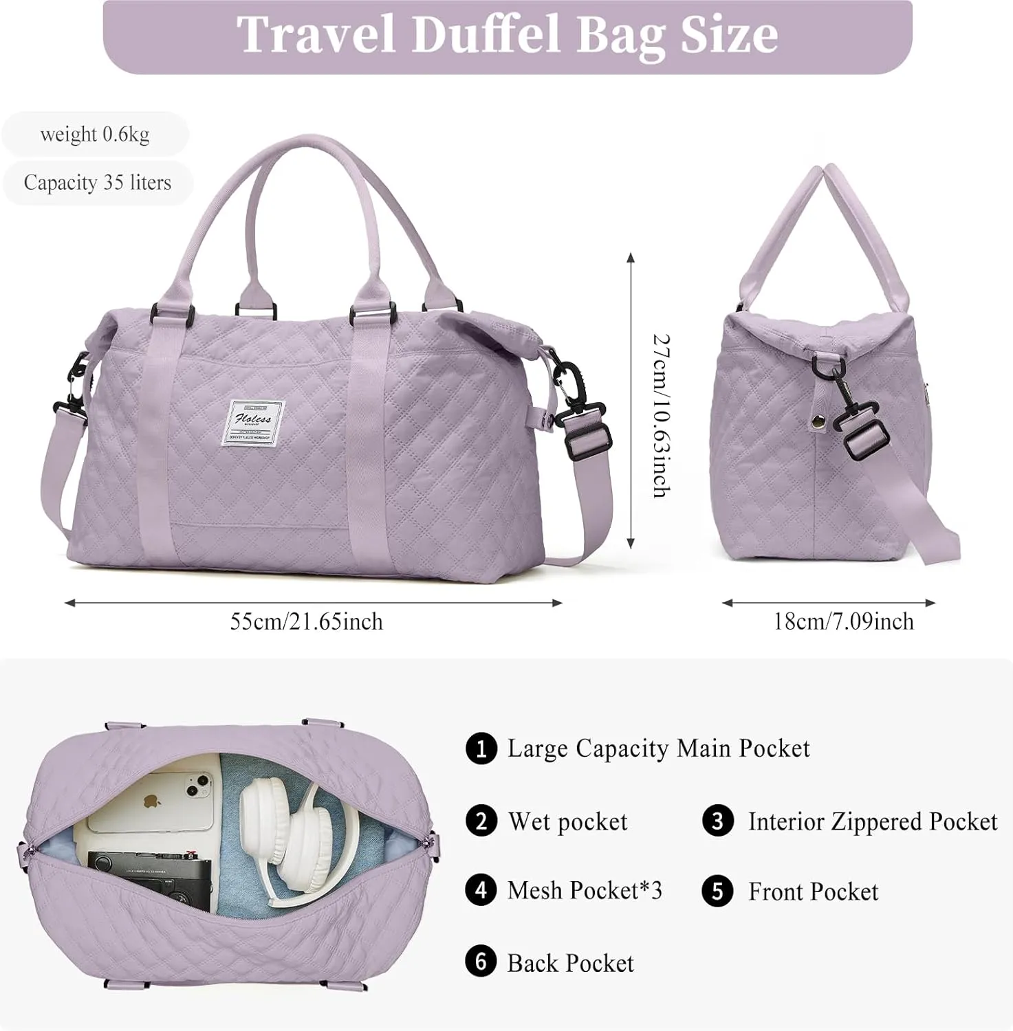 Travel Bag for Women, Overnight Duffel Weekender Bag with Toiletry Bag,Gym Bag with Wet Pocket,Personal Item Carry On Bag