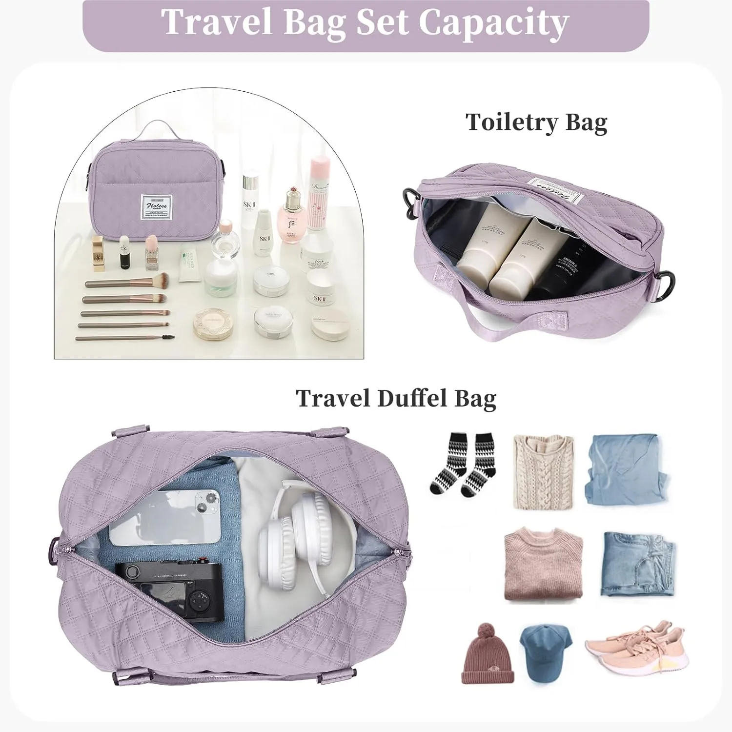 Travel Bag for Women, Overnight Duffel Weekender Bag with Toiletry Bag,Gym Bag with Wet Pocket,Personal Item Carry On Bag