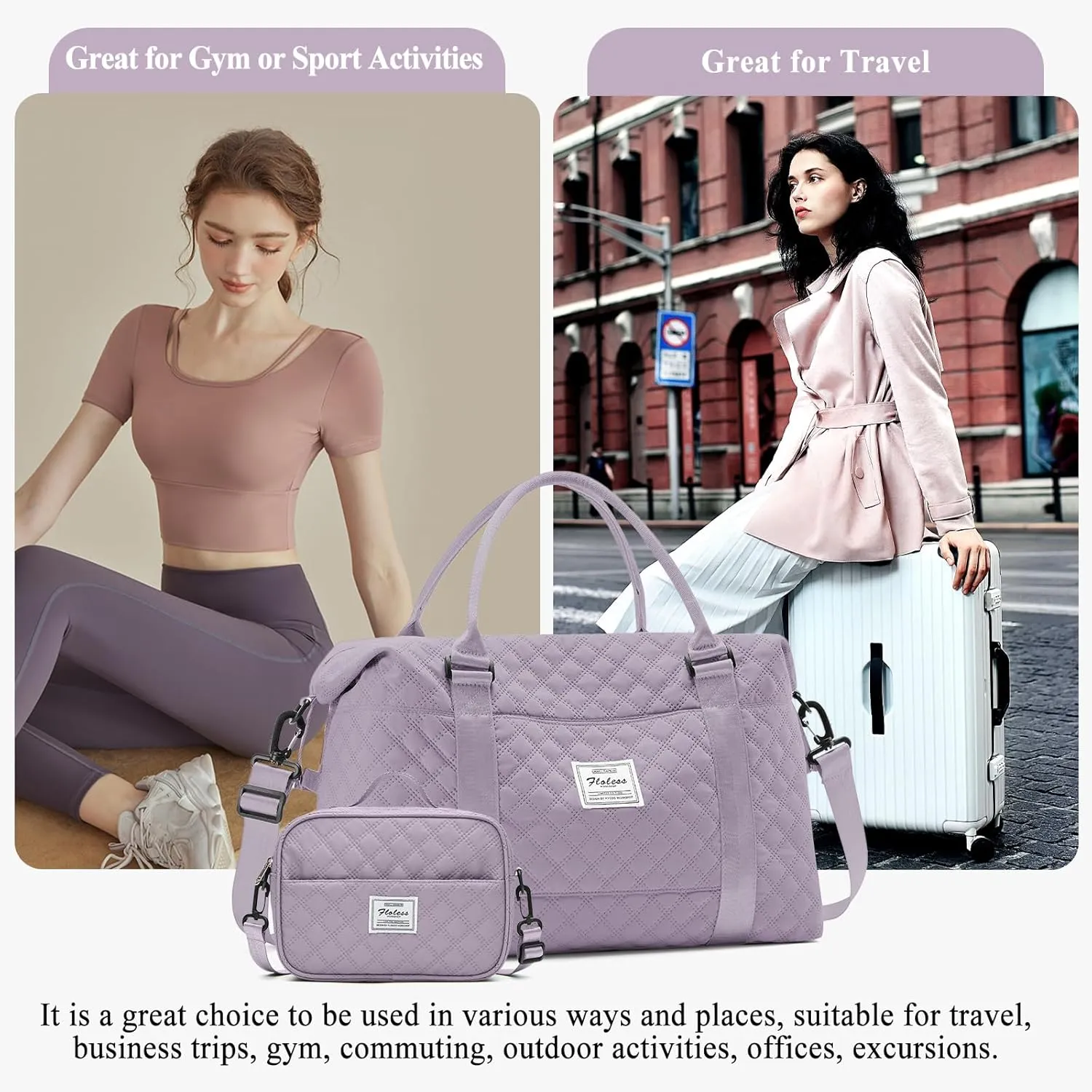 Travel Bag for Women, Overnight Duffel Weekender Bag with Toiletry Bag,Gym Bag with Wet Pocket,Personal Item Carry On Bag