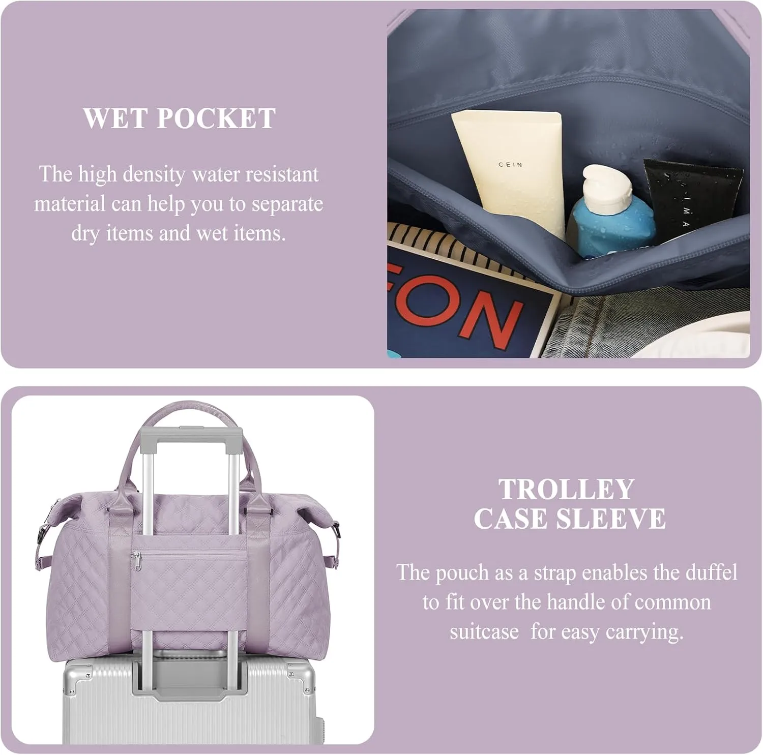 Travel Bag for Women, Overnight Duffel Weekender Bag with Toiletry Bag,Gym Bag with Wet Pocket,Personal Item Carry On Bag