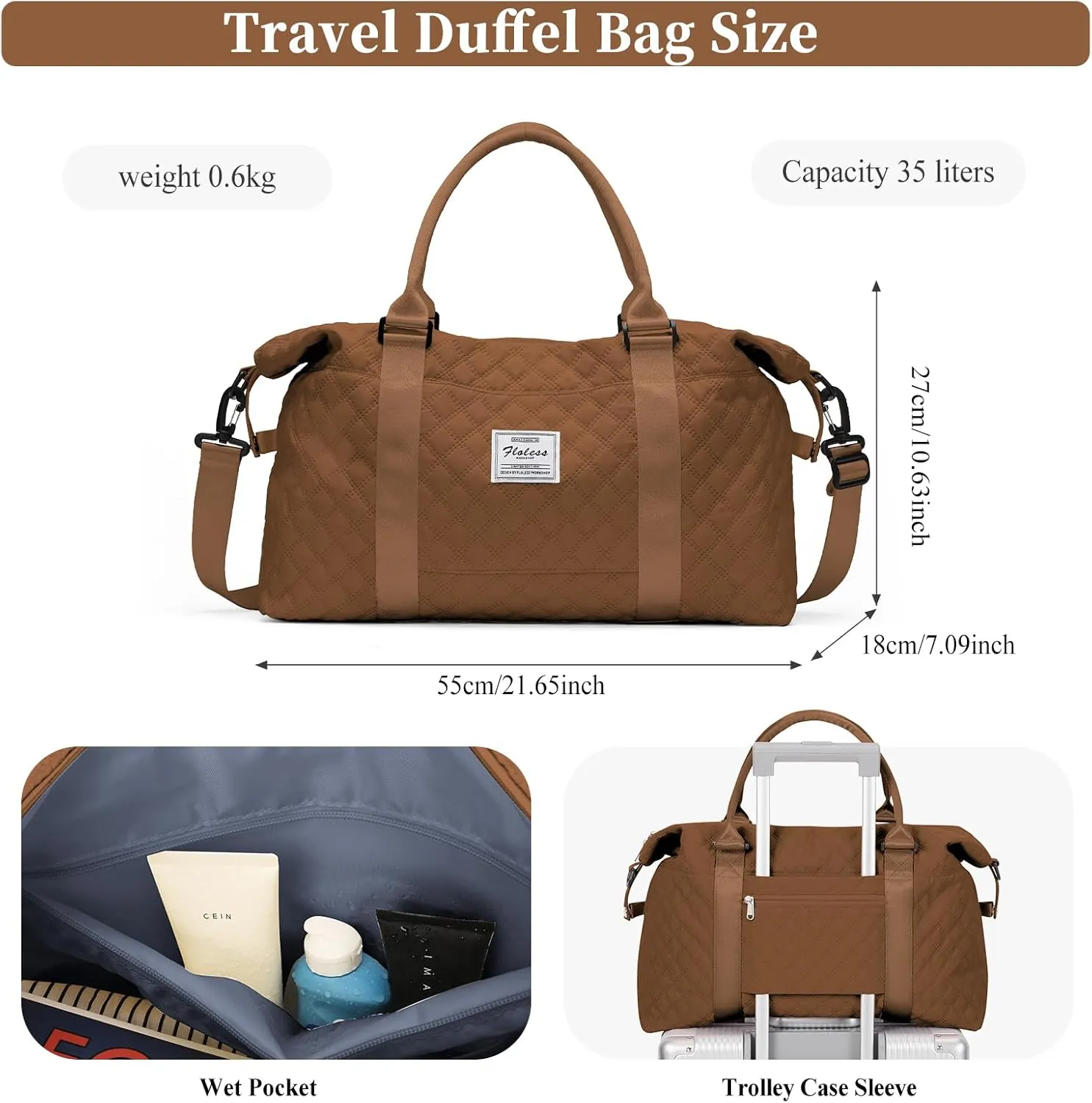 Travel Bag for Women, Overnight Duffel Weekender Bag with Toiletry Bag,Gym Bag with Wet Pocket,Personal Item Carry On Bag