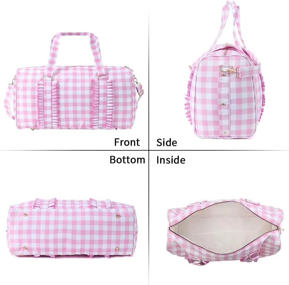 Travel Bags Pink Large Duffle Bag Gingham Weekender Bag for Girls Overnight Bag Airlines Carry on Luggage