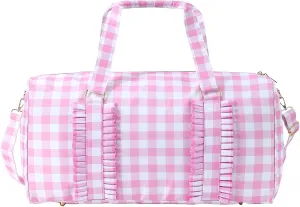 Travel Bags Pink Large Duffle Bag Gingham Weekender Bag for Girls Overnight Bag Airlines Carry on Luggage