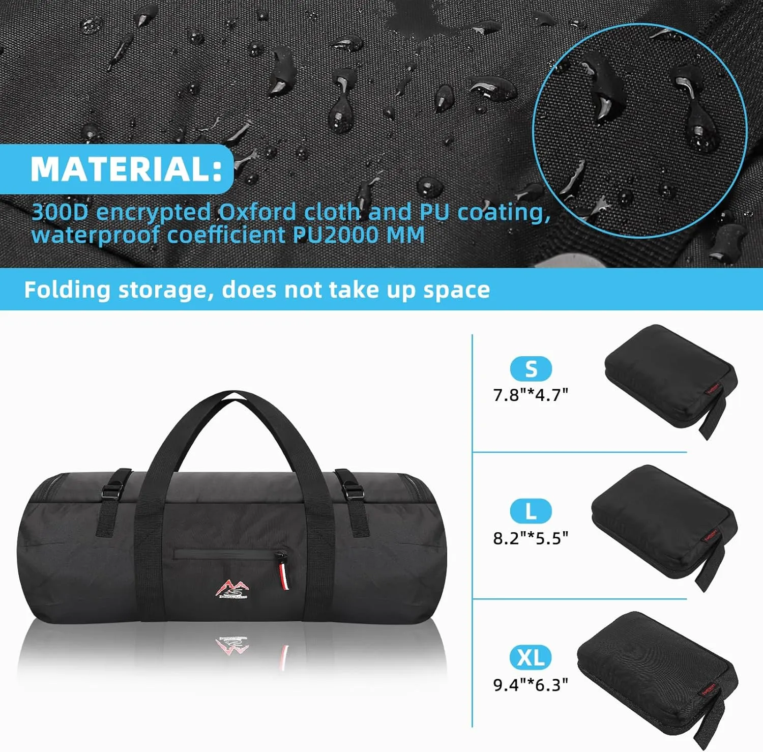 Travel Duffel Bag 37L/63L/125L Oversized Duffel Bag, Upgrade Zipper, Durable and Waterproof, Suitable for Camping Bag Travel Storage Bag Tent StorageBag Sports Equipment Bag (Black, S,37L)
