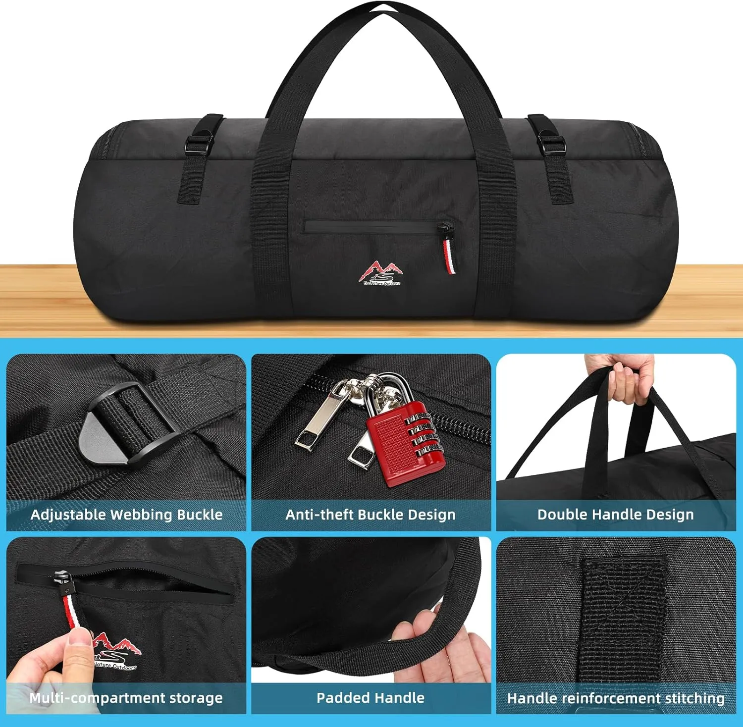 Travel Duffel Bag 37L/63L/125L Oversized Duffel Bag, Upgrade Zipper, Durable and Waterproof, Suitable for Camping Bag Travel Storage Bag Tent StorageBag Sports Equipment Bag (Black, S,37L)
