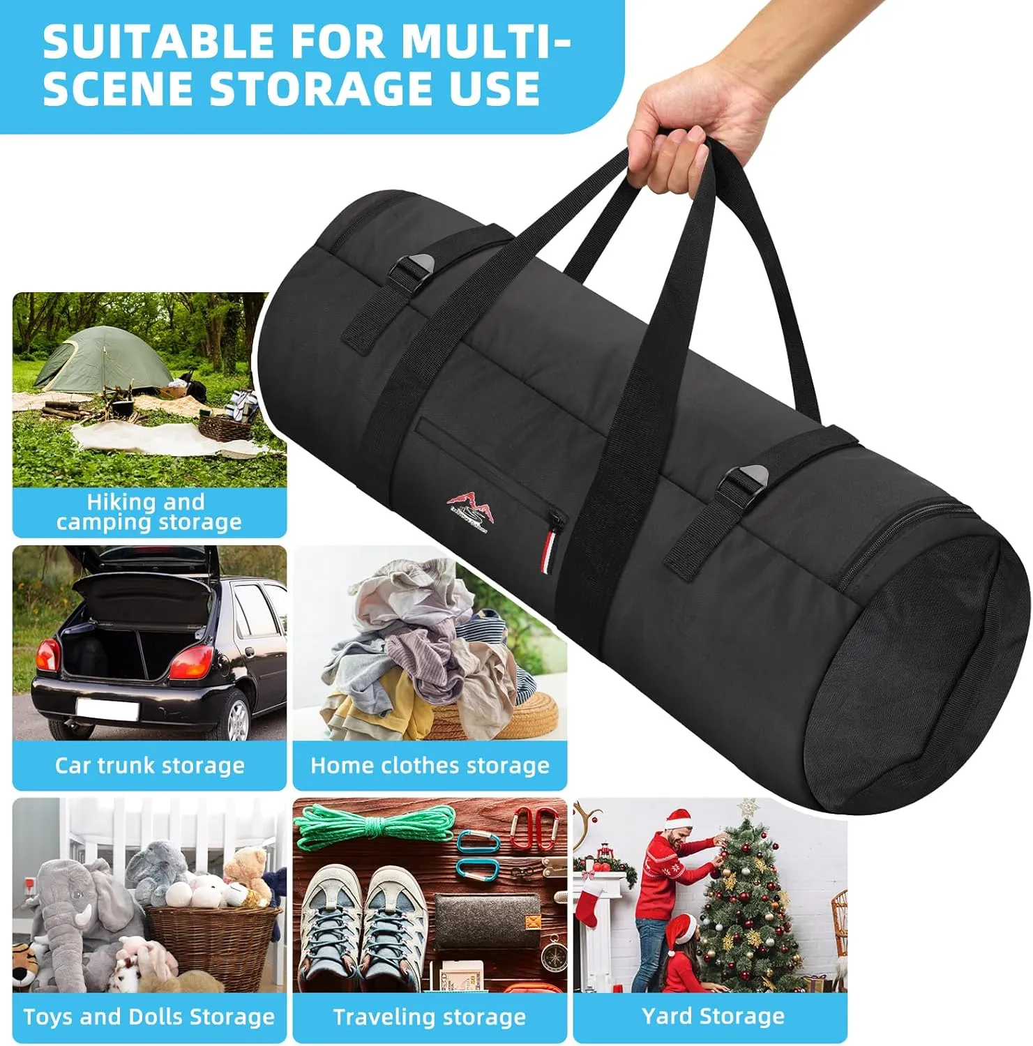 Travel Duffel Bag 37L/63L/125L Oversized Duffel Bag, Upgrade Zipper, Durable and Waterproof, Suitable for Camping Bag Travel Storage Bag Tent StorageBag Sports Equipment Bag (Black, S,37L)
