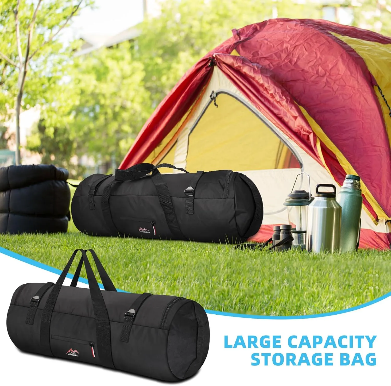 Travel Duffel Bag 37L/63L/125L Oversized Duffel Bag, Upgrade Zipper, Durable and Waterproof, Suitable for Camping Bag Travel Storage Bag Tent StorageBag Sports Equipment Bag (Black, S,37L)
