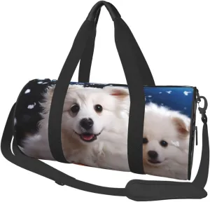 Travel Duffel Bag Foldable Weekender Overnight Bag Merry Christmas White Snow Dog Sports Tote Gym Bags Large Capacity Lightweight Carry On Luggage Bags for Men Women