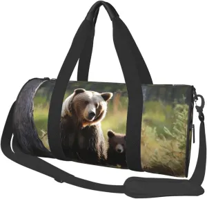 Travel Duffel Bag Foldable Weekender Overnight Bag Mother Brown Bears Protect Cubs Sports Tote Gym Bags Large Capacity Lightweight Carry On Luggage Bags for Men Women