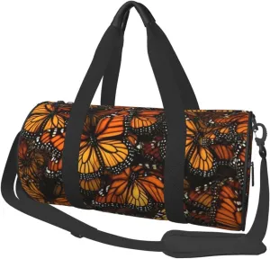 Travel Duffel Bag Foldable Weekender Overnight Bags Heaps of Orange Monarch Butterflies Sports Tote Gym Bag Large Capacity Lightweight Carry On Luggage Bags for Men Women