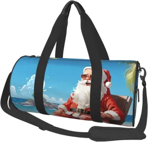 Travel Duffel Bag Foldable Weekender Overnight Bags Santa Claus at Beach Sports Tote Gym Bag Large Capacity Lightweight Carry On Luggage Bags for Men Women