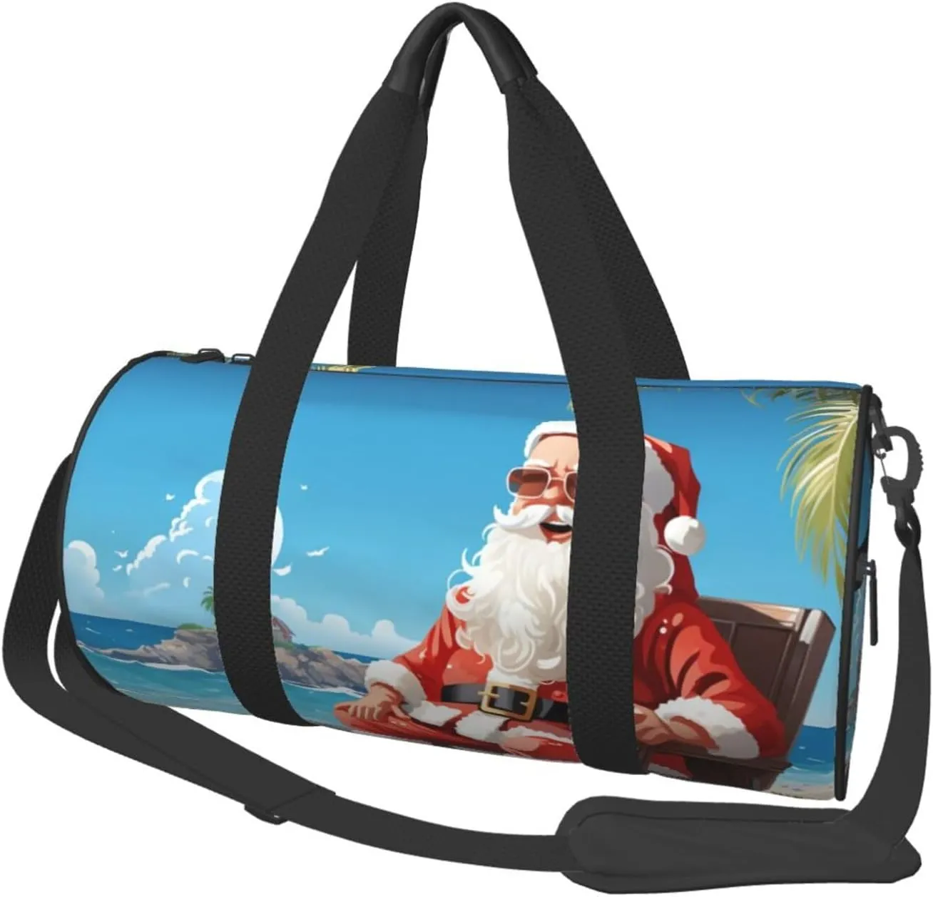 Travel Duffel Bag Foldable Weekender Overnight Bags Santa Claus at Beach Sports Tote Gym Bag Large Capacity Lightweight Carry On Luggage Bags for Men Women