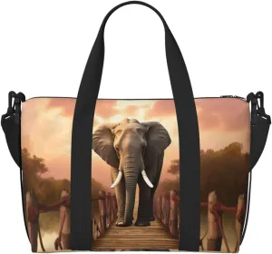 Travel Duffel Bag for Women Men Weekender Bags Sports Gym Bag Elephant on a Bridge Travel Bag Carry on Overnight Bag Waterproof Luggage Bag with Shoulder Strap