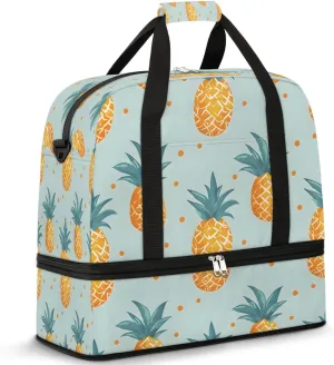 Travel Duffel Bag Pineapples Fruit Print Weekender Bag with Shoe Compartment Foldable Overnight Bags for Travel Sports Lightweight Gym Bags for Men Women