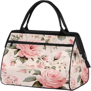 Travel Duffel Bag, Pink Flower Sports Tote Gym Bag,Overnight Weekender Bags Carry on Bag for Women Men, Airlines Approved Personal Item Travel Bag for Labor and Delivery