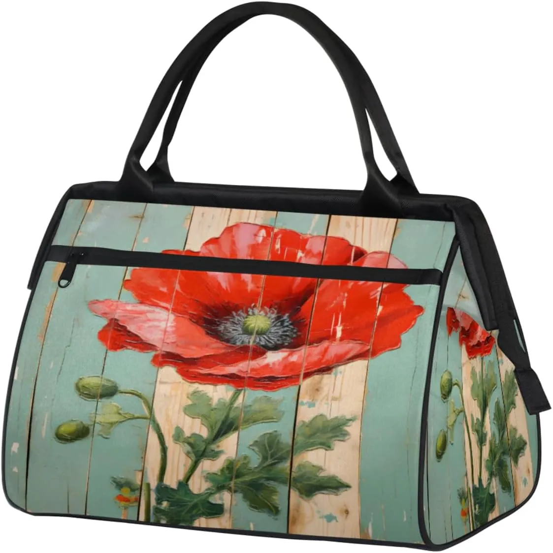 Travel Duffel Bag, Poppy Flower Wood Sports Tote Gym Bag,Overnight Weekender Bags Carry on Bag for Women Men, Airlines Approved Personal Item Travel Bag for Labor and Delivery