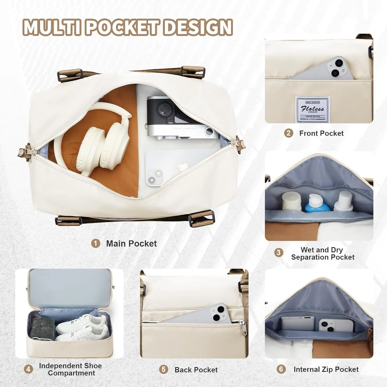 Travel Duffel Bag, Sports Tote Gym Bag, Shoulder Weekender Overnight Bag for Women