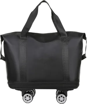 Travel Duffel Bag with Wheels, Expandable Foldable Rolling Luggage Bag with Detachable Wheels for Wome, Rolling Duffle Bag, Carry On, Large Weekend Bag Overnight Bag (Black)
