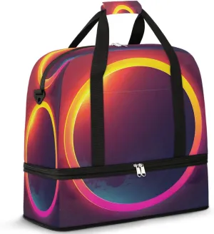 Travel Duffel Bags Abstract Solar Eclipse Foldable Weekender Bags for Women with Shoes Compartment Waterproof & Tear Resistant Carry on Overnight Luggage Duffel Bag Shoulder Sports Tote Bag,A-885