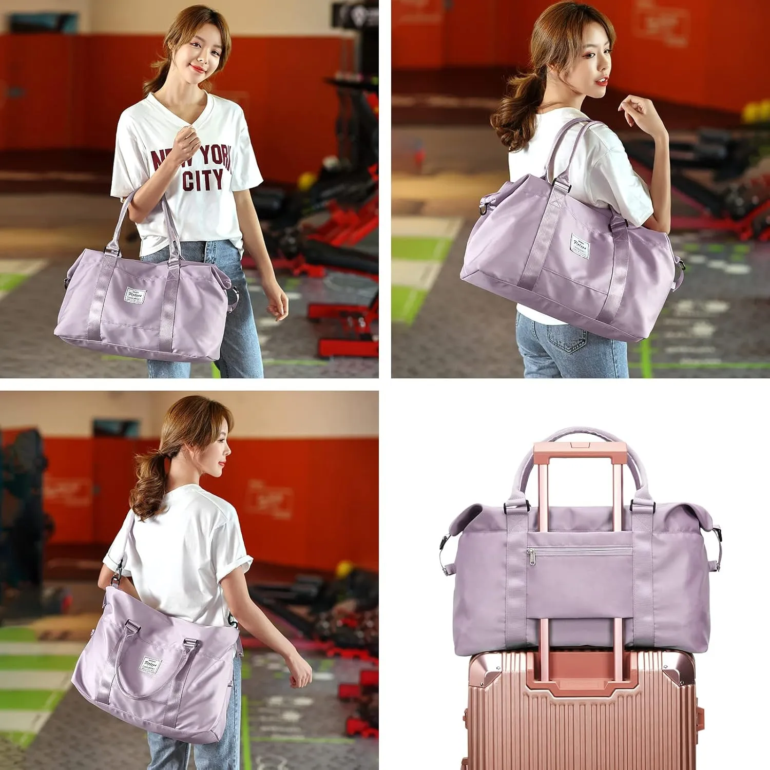 Travel Duffel Bags for Women,Weekender Overnight Bag with Wet Pocket & Toiletry Bag,Carry On Personal Item,Light Purple