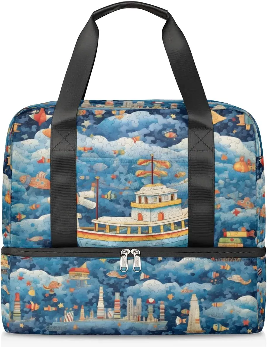 Travel Duffel Bags Nebula Ship Sports Gym Bag with Wet Pocket & Shoes Compartment Large Duffel Bags Waterproof Overnight Bag Weekender Bags for Women Men