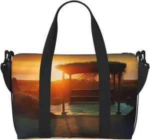 Travel Duffel Bags Personal Item Bag Carry On Luggage Bag Training Handbag Lightweight Waterproof Sports Gym Bag Sunrise Empty Weekender Bag for Women Men, Black, One Size, Travel Duffle